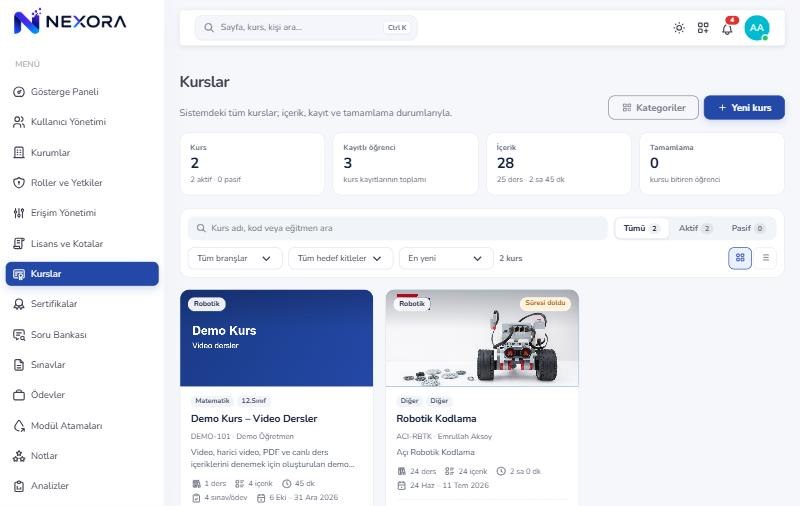 Nexora LMS öğrenenim görünümü