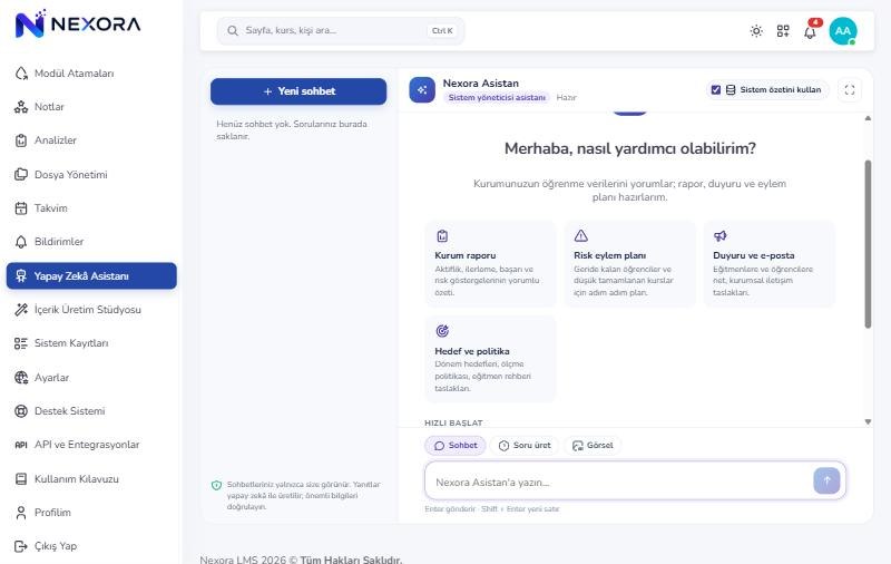 Nexora LMS yapay zekâ ekranı